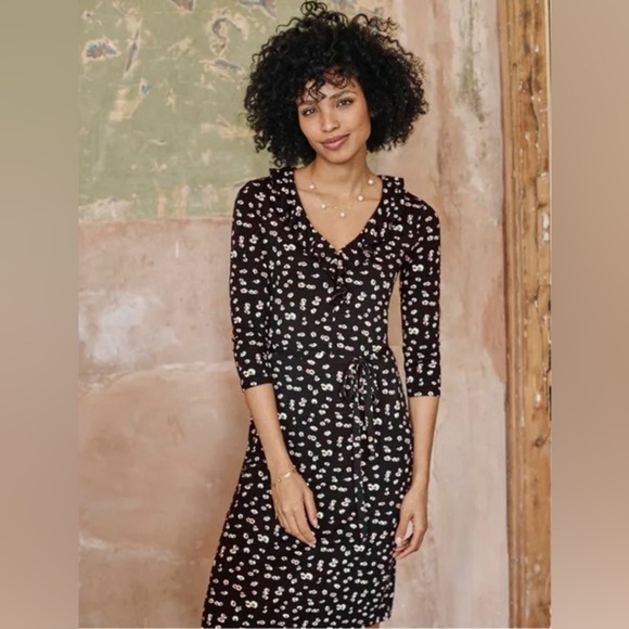 Boden Logan Ditzy Floral Daisy Printed ruffle stretch jersey dress size 10L - Picture 1 of 9